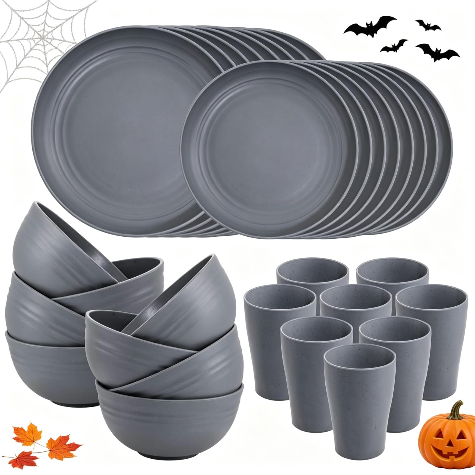 WARRENSLOVE グレー　6個セット Amazon.com: Supernal 32 Pcs Dark Grey Wheat Straw Dinnerware Sets
